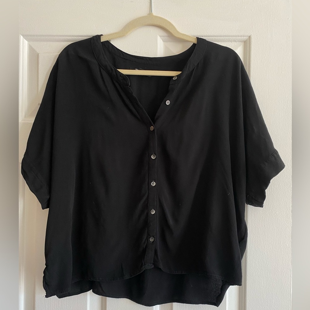 Madewell Short Sleeve Button Down Top | Black | XL
